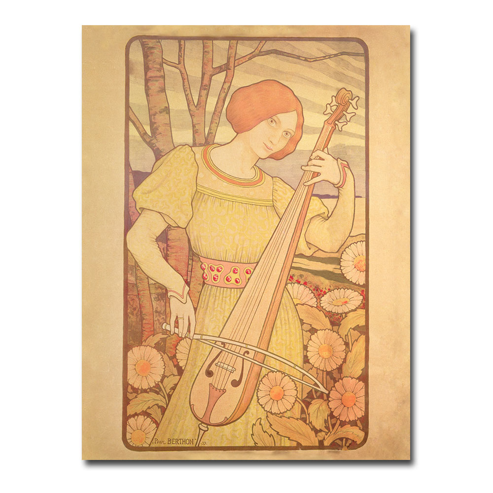 Paul Brethon 'Young Woman With Lute 1872' Canvas Wall Art 35 X 47