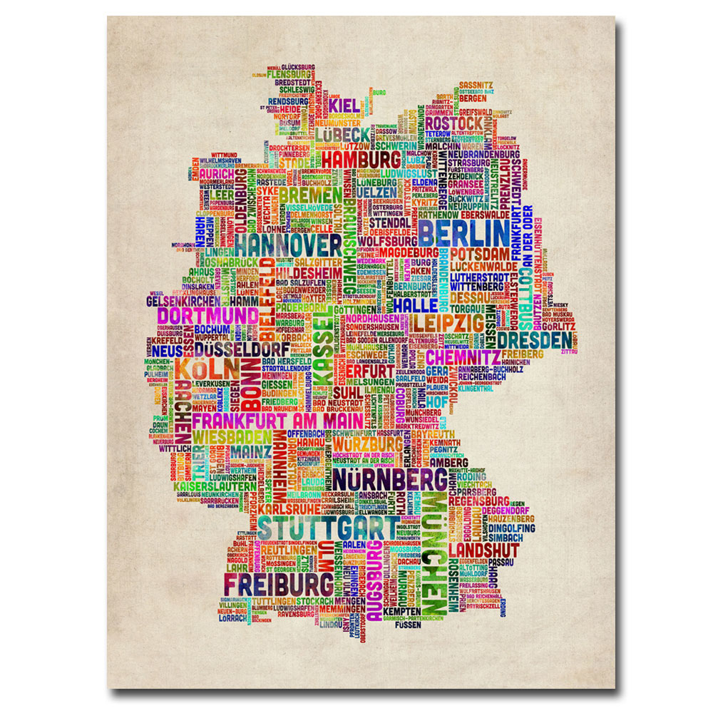 Michael Tompsett 'Germany Text Map' Canvas Wall Art 35 X 47