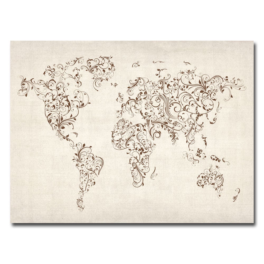 Michael Tompsett 'World Map - Swirls' Canvas Wall Art 35 X 47