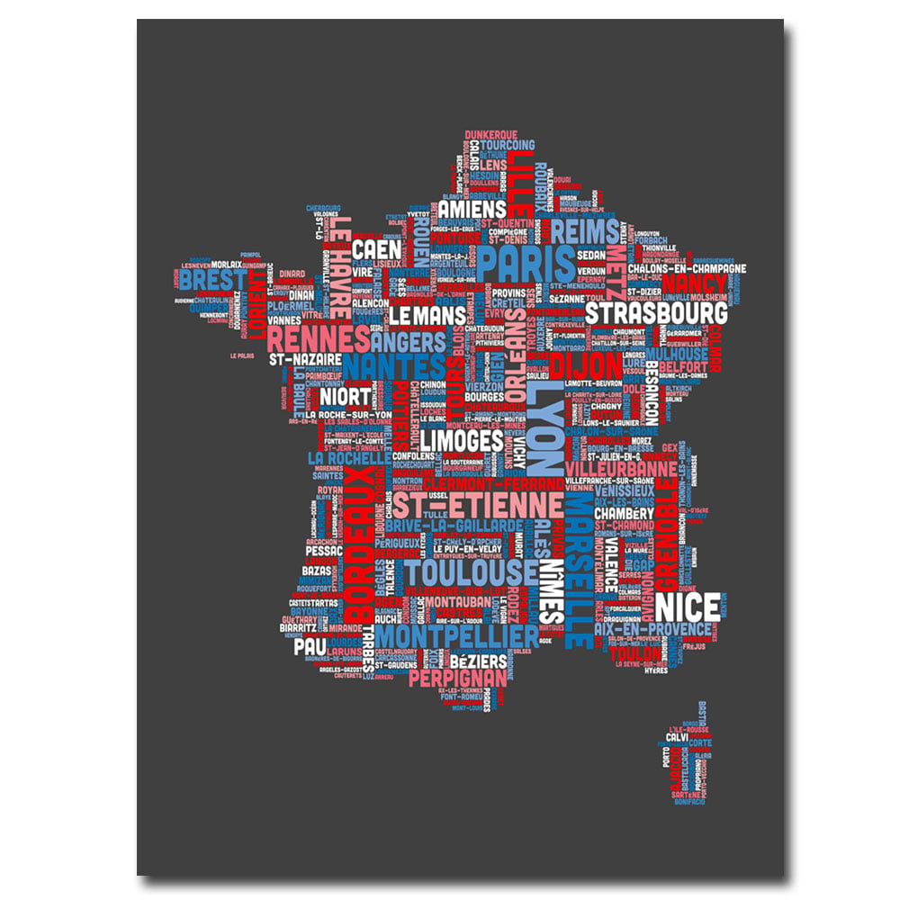 Michael Tompsett 'France City Text Map' Canvas Wall Art 35 X 47