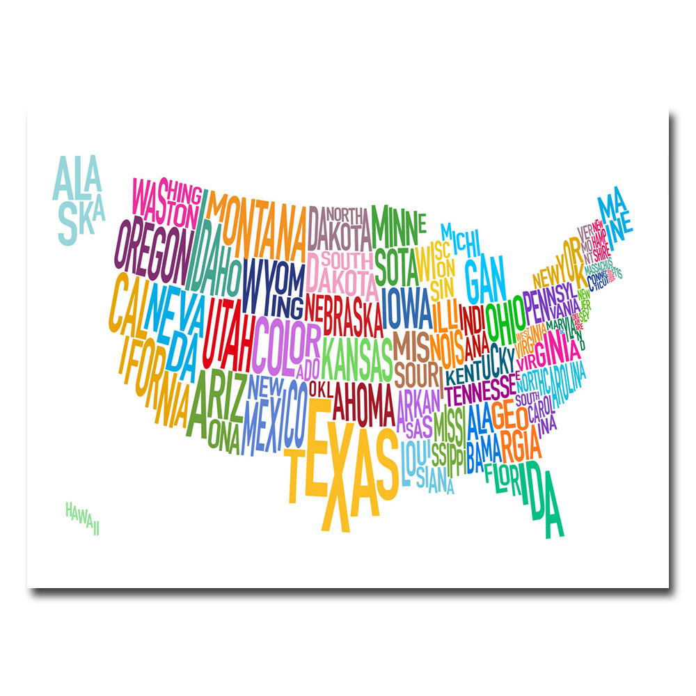 Michael Tompsett 'US States Text Map' Canvas Wall Art 35 X 47