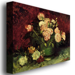 Vincent Van Gogh 'Peonies And Roses' Canvas Wall Art 35 X 47