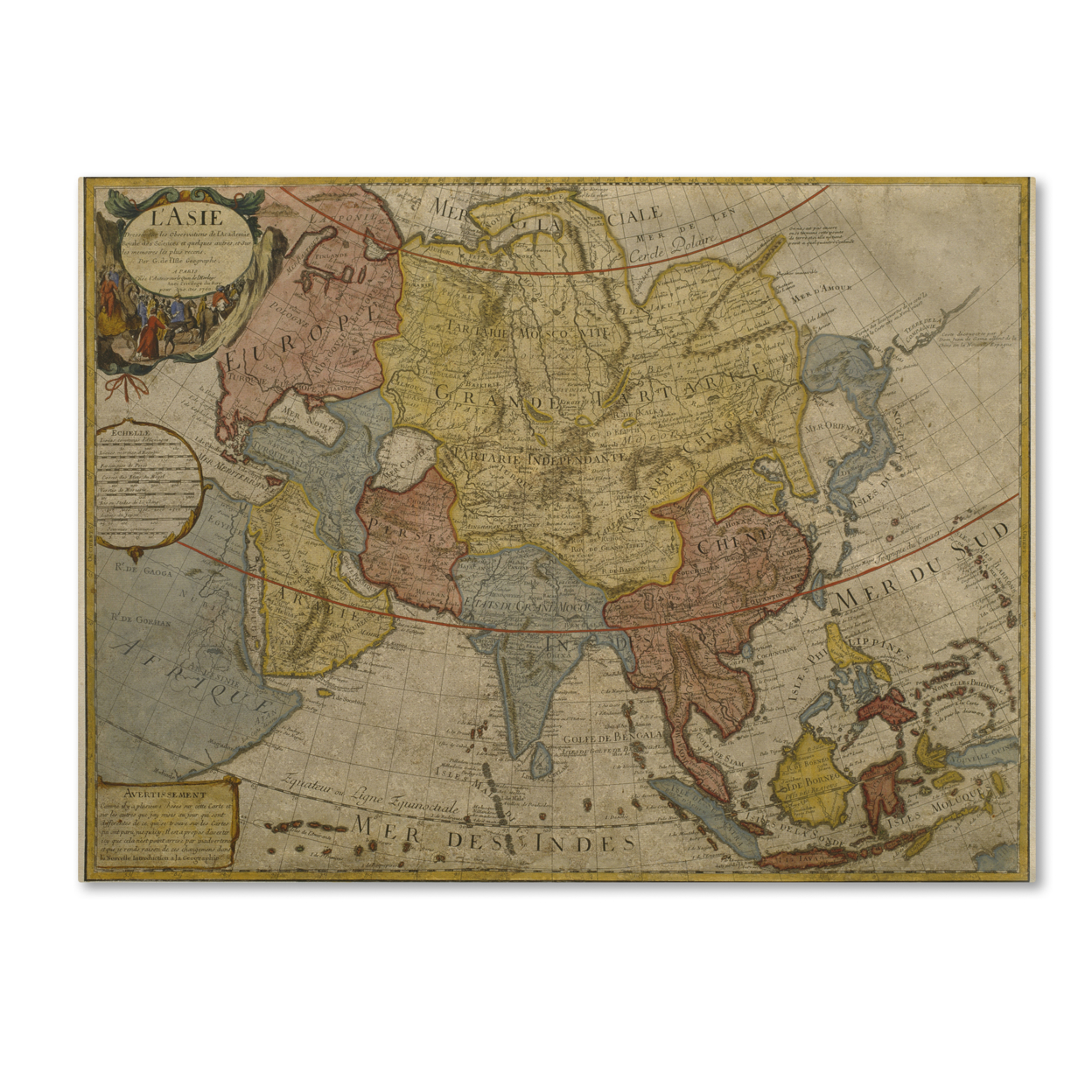 Paris Guillaume Delilse 'Map Of Asia, 1700' Canvas Wall Art 35 X 47