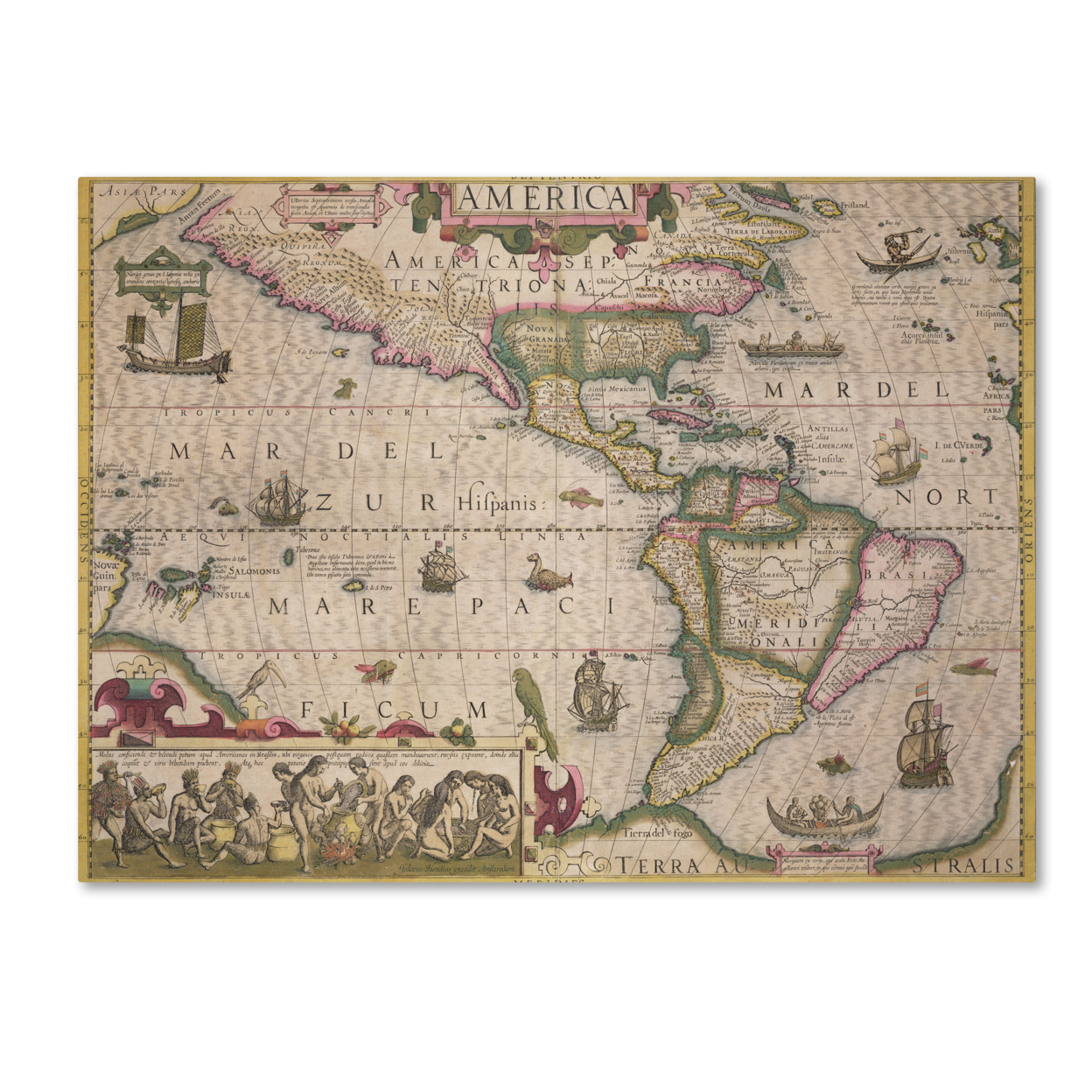Jodocus Hondius 'Map Of America 1606' Canvas Wall Art 35 X 47