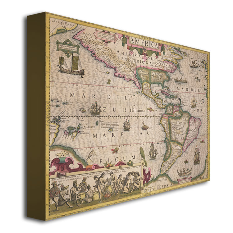 Jodocus Hondius 'Map Of America 1606' Canvas Wall Art 35 X 47