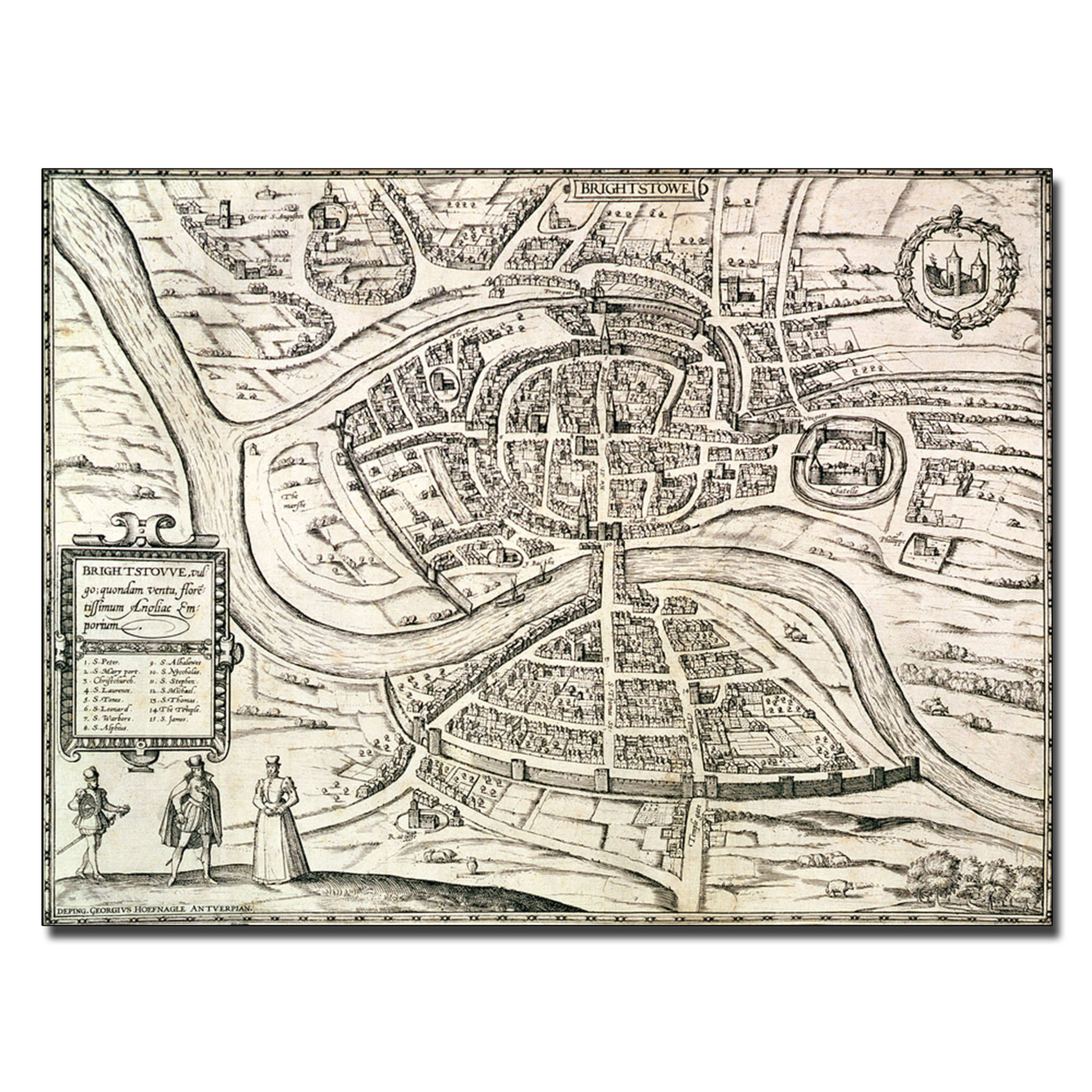 Braun Hogenberg 'Map Of Bristol 1581' Canvas Wall Art 35 X 47