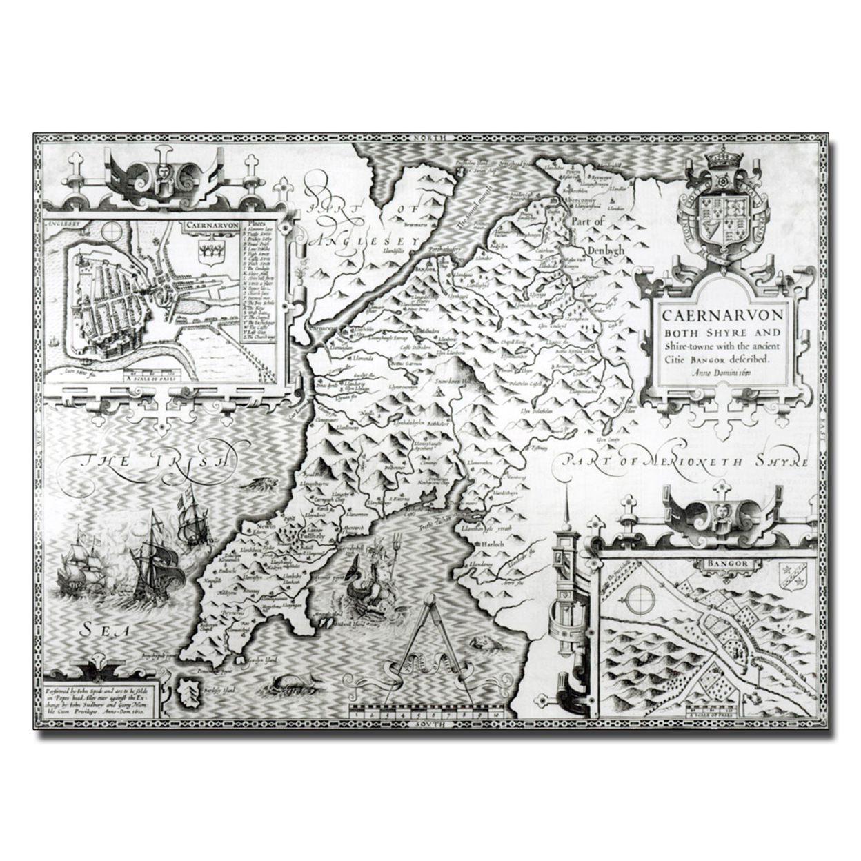 John Speed 'Map Of Caernarvon 1616' Canvas Wall Art 35 X 47