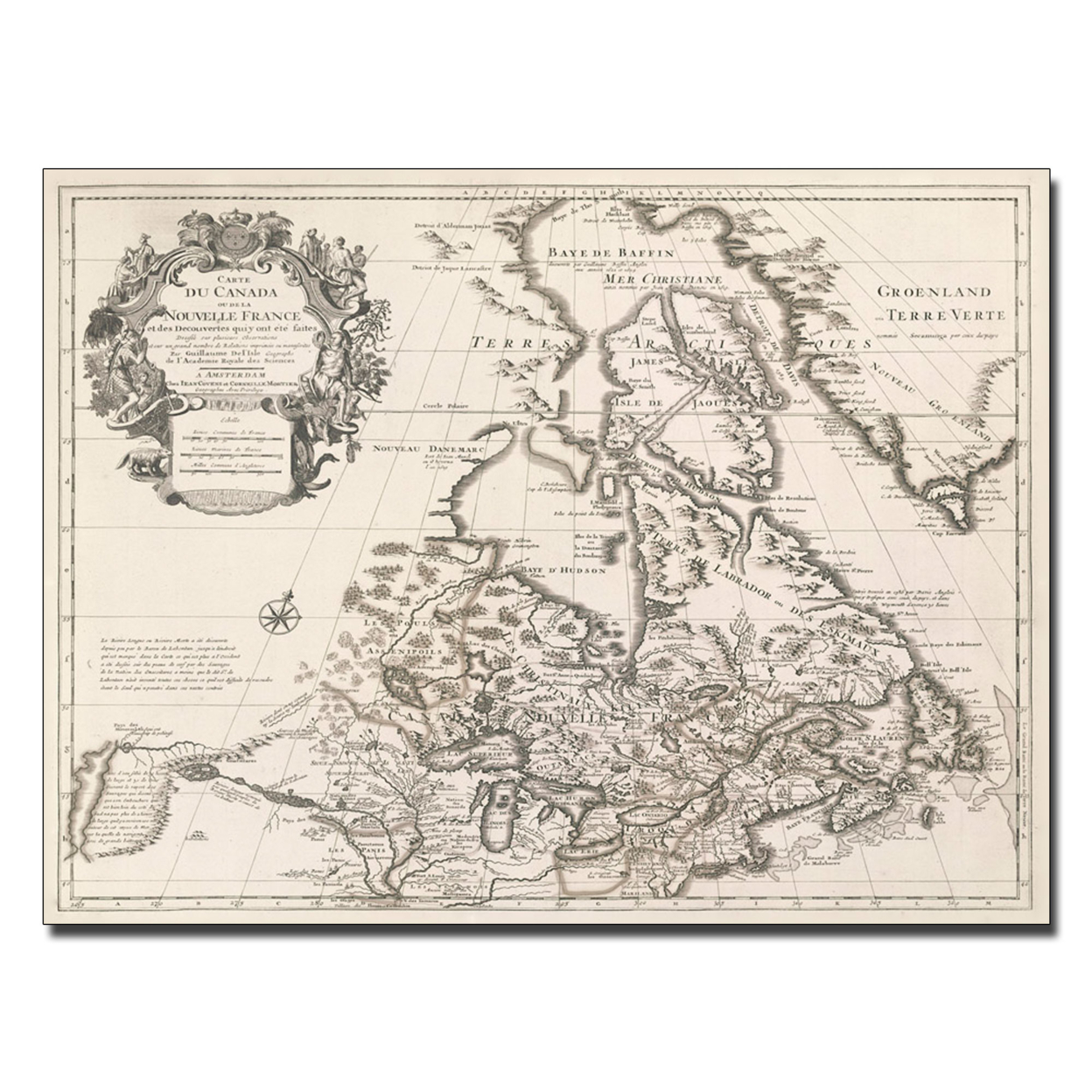 Guillaume Gelisle 'Map Of Canada Or New France' Canvas Wall Art 35 X 47