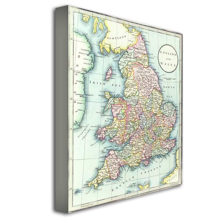 RH Laurie 'Map Of England & Wales 1852' Canvas Wall Art 35 X 47