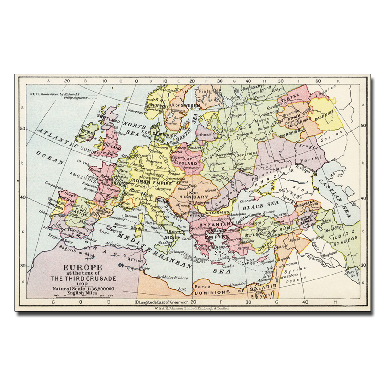 Europe At The Time Of The Third Crusade 1190' Canvas Wall Art 35 X 47