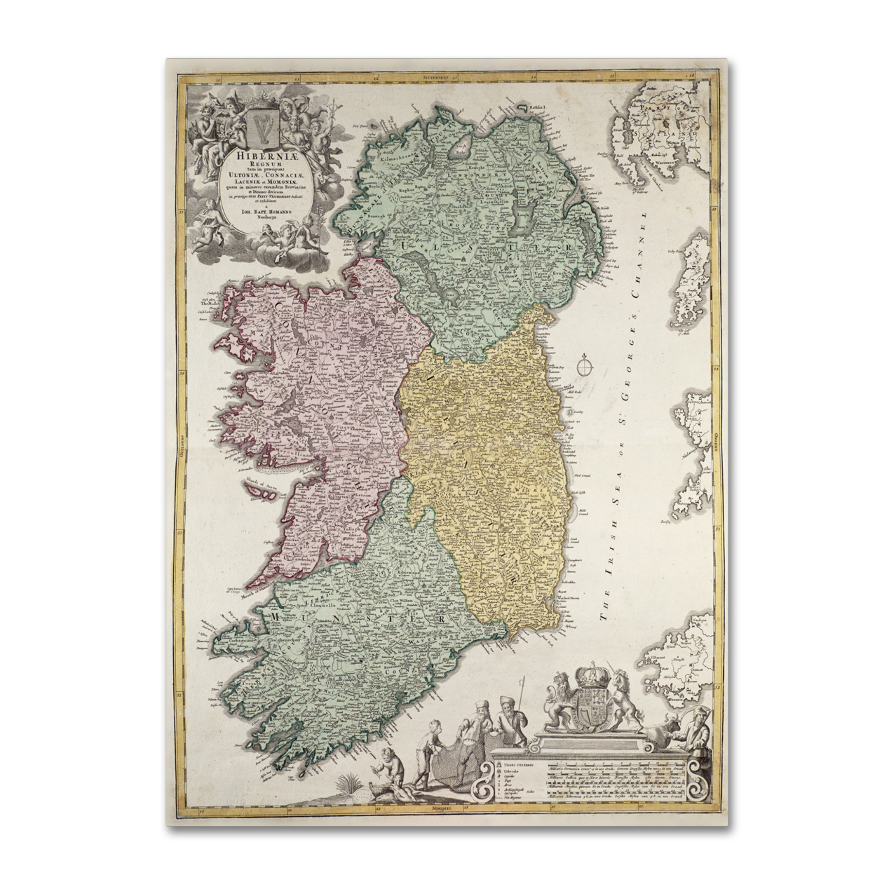 Johann B Homann 'Map Of Ireland 1730' Canvas Wall Art 35 X 47