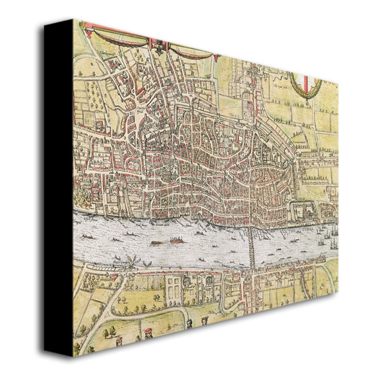 Map Of London 1572' Canvas Wall Art 35 X 47