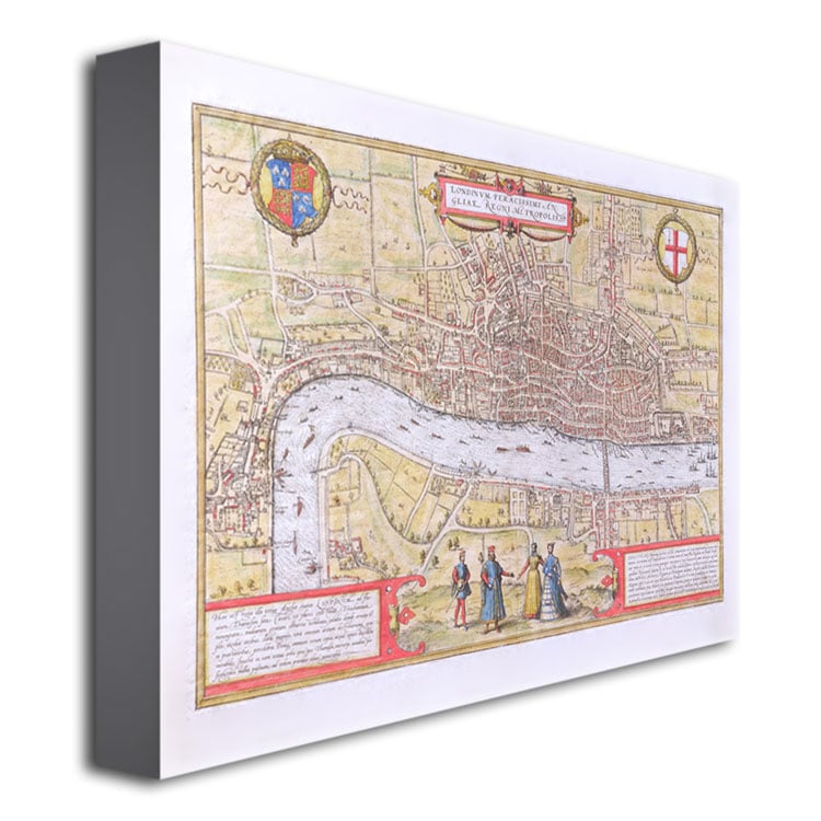 Map Of London C 1572' Canvas Wall Art 35 X 47