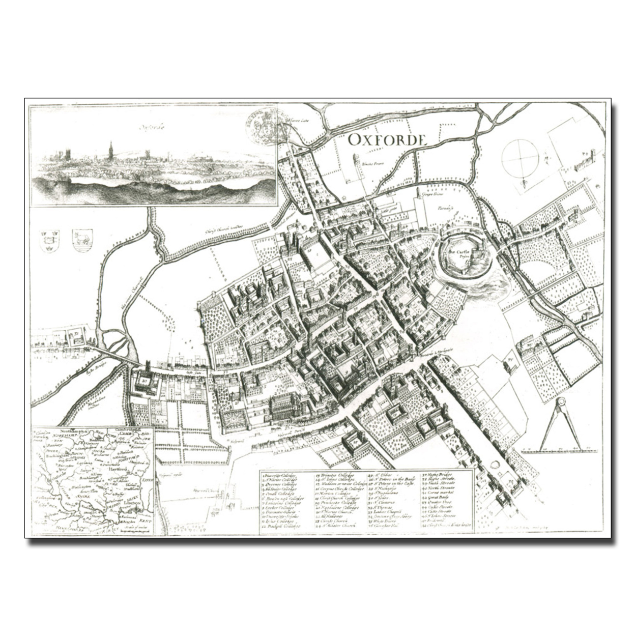 Wenceslaus Hollar 'Map Of Oxford 1643' Canvas Wall Art 35 X 47