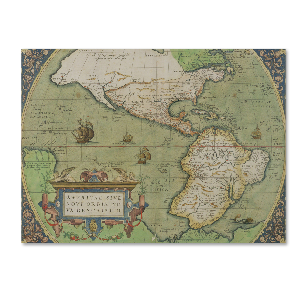 Map Of North And South America 1570' Canvas Wall Art 35 X 47