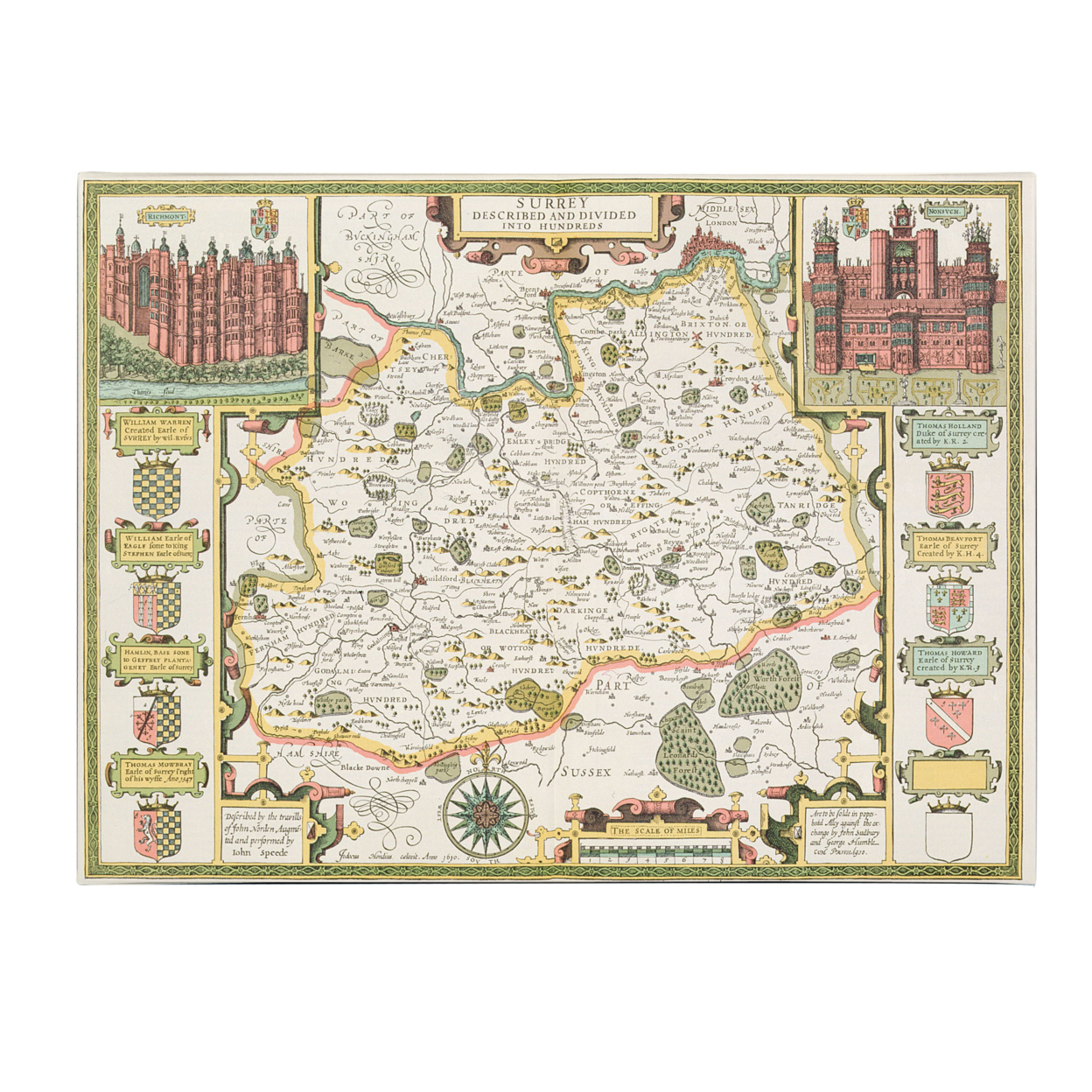 Jodocus Hondius 'Map Of Surrey' Canvas Wall Art 35 X 47