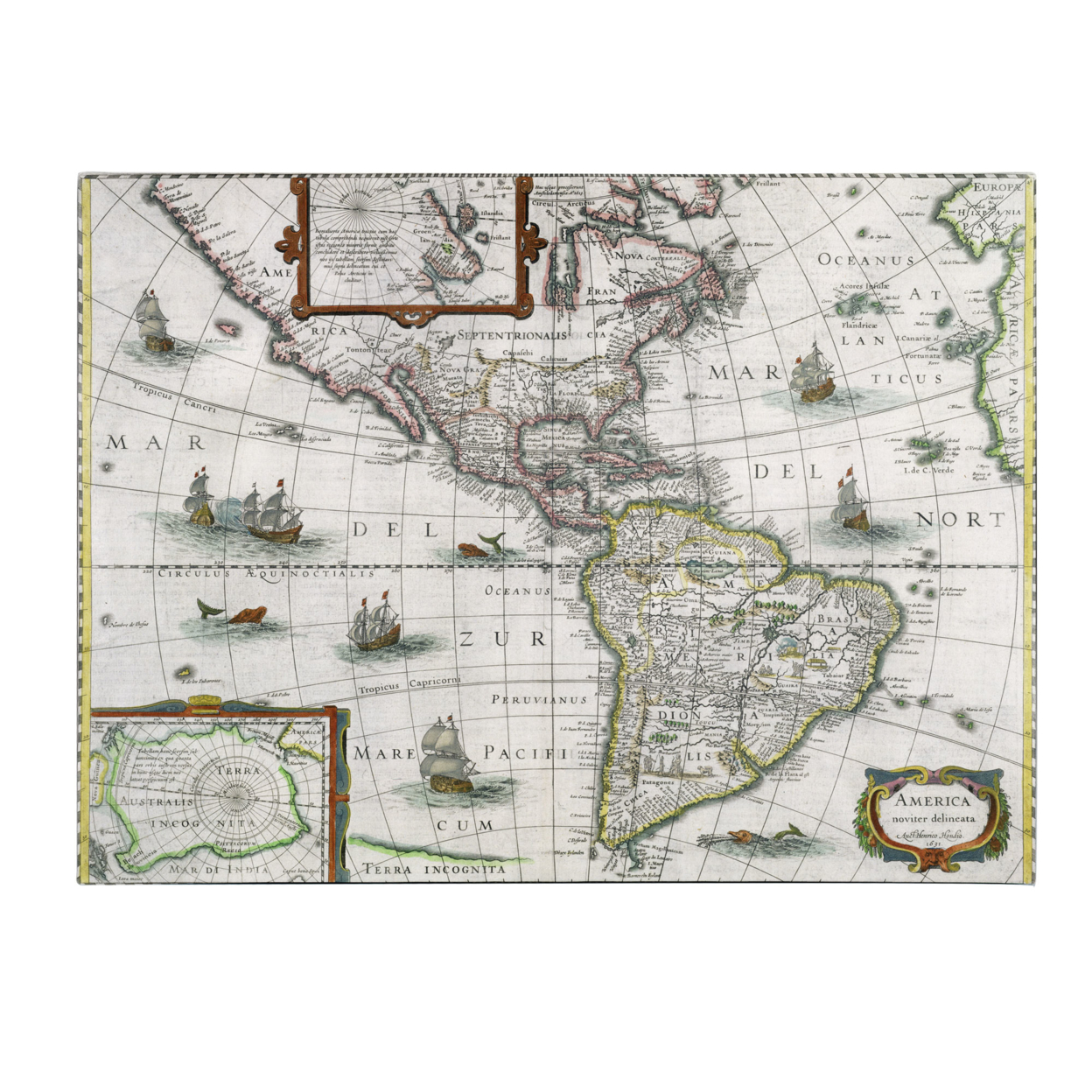 Henricus Hondius 'Map Of The Americas 1631' Canvas Wall Art 35 X 47