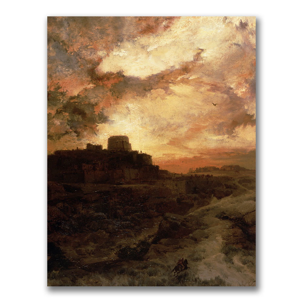 Thomas Moran 'Sunset, Pueblo Del Walpe, Arizona' Canvas Wall Art 35 X 47
