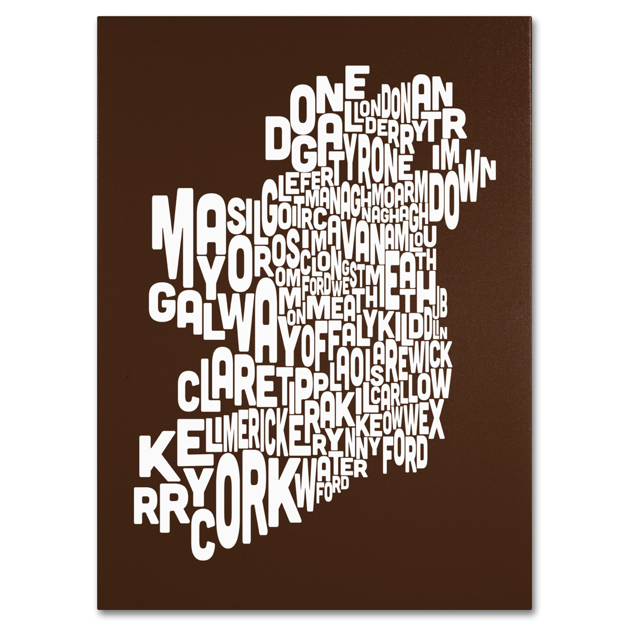 Michael Tompsett 'CHOCOLATE-Ireland Text Map' Canvas Wall Art 35 X 47