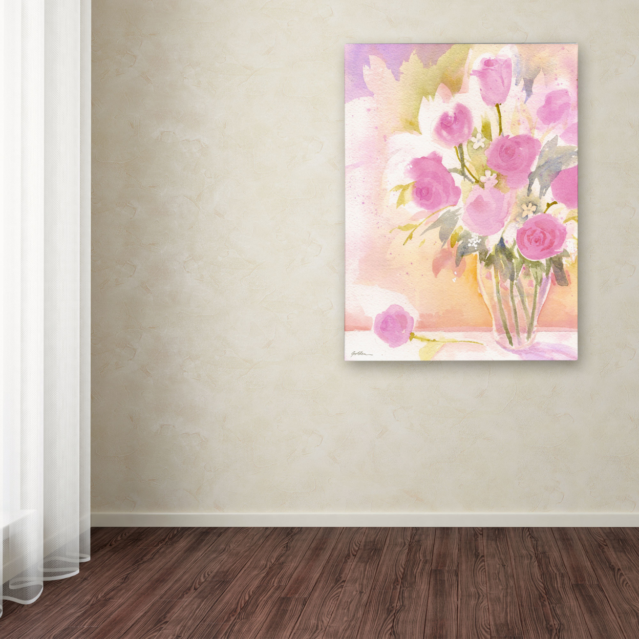 Sheila Golden 'Vase With Pink Roses' Canvas Wall Art 35 X 47