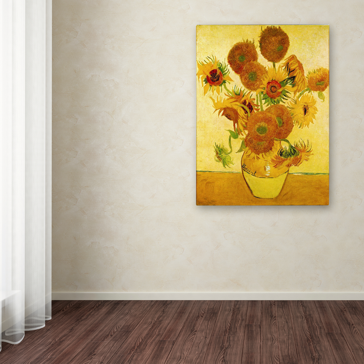 Vase With Sunflowers By Vincent Van Gogh Canvas Wall Art 35 X 47
