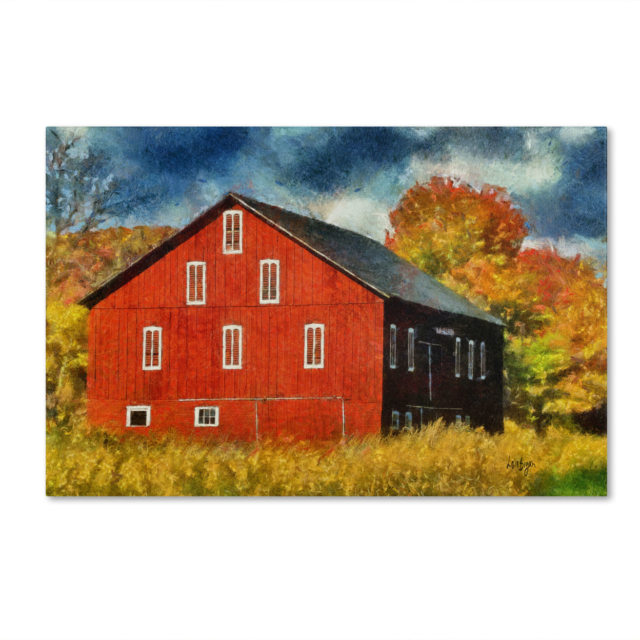 Lois Bryan 'Red Barn In Autumn' Canvas Wall Art 35 X 47