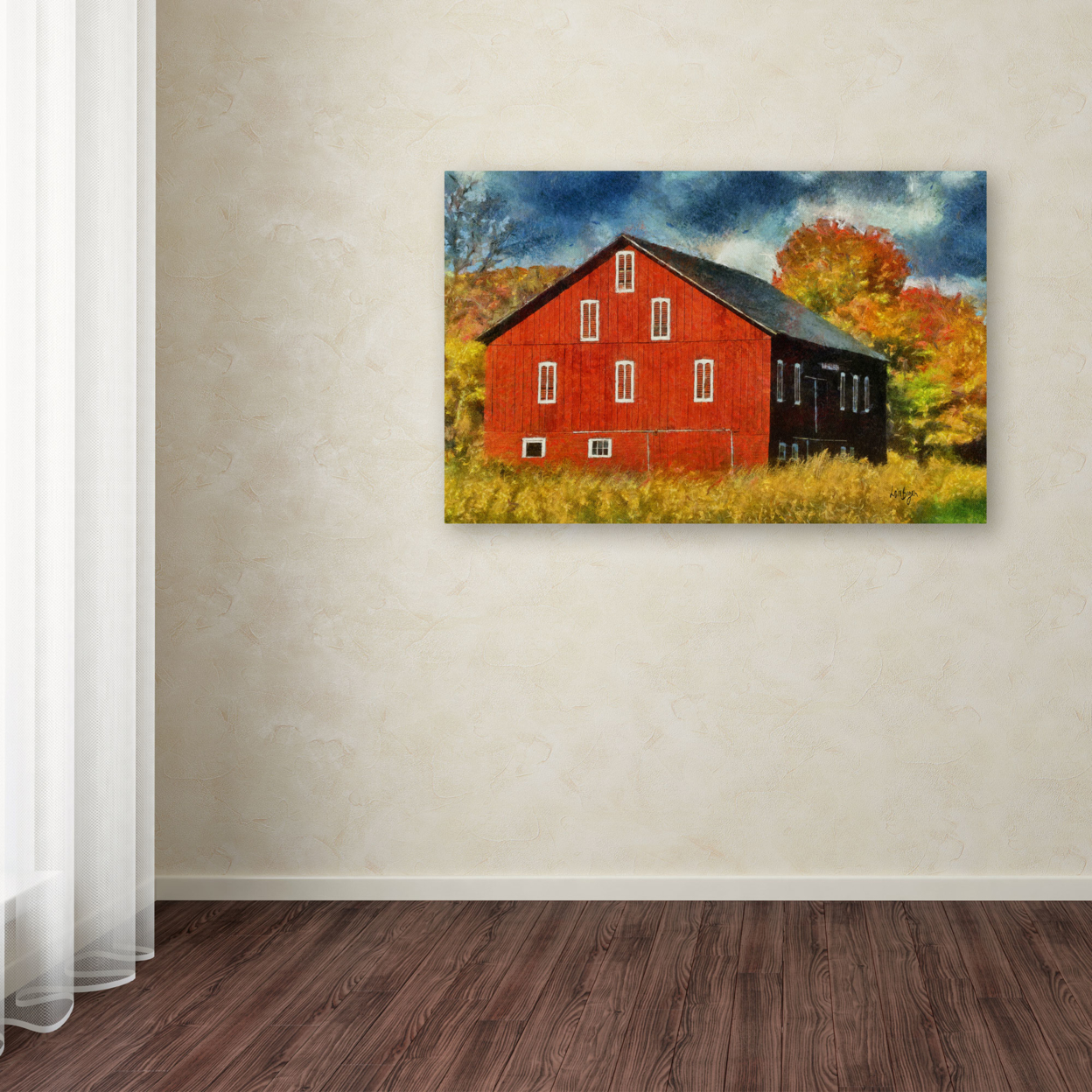 Lois Bryan 'Red Barn In Autumn' Canvas Wall Art 35 X 47