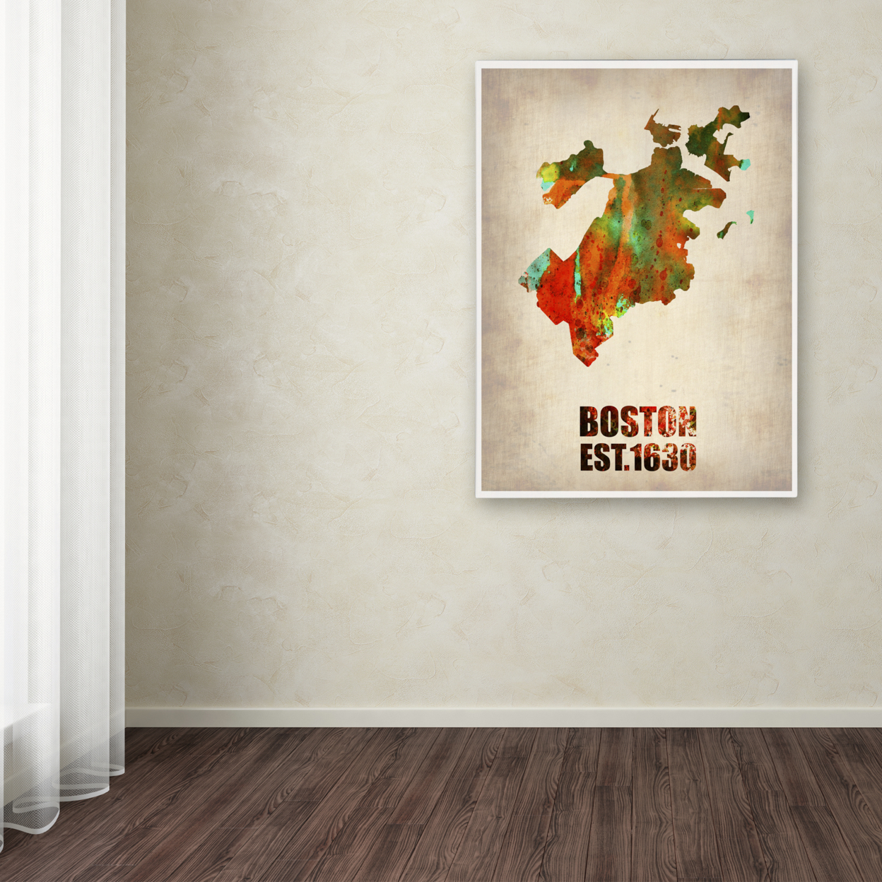 Naxart 'Boston Watercolor Map' Canvas Wall Art 35 X 47 Inches