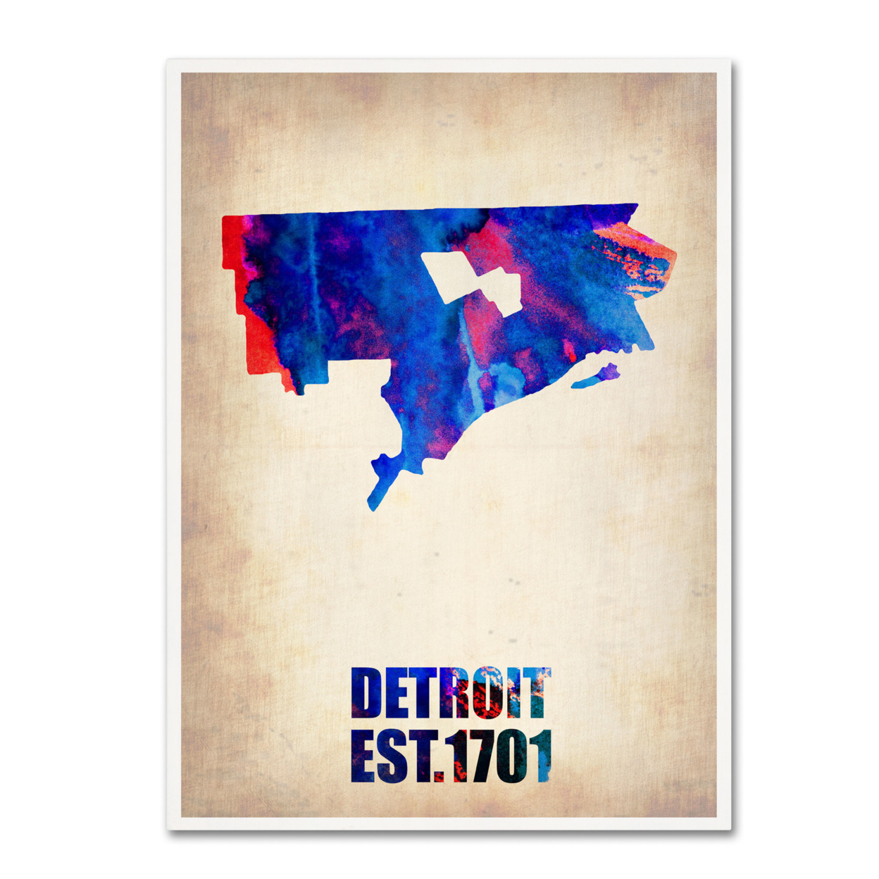 Naxart 'Detroit Watercolor Map' Canvas Wall Art 35 X 47 Inches