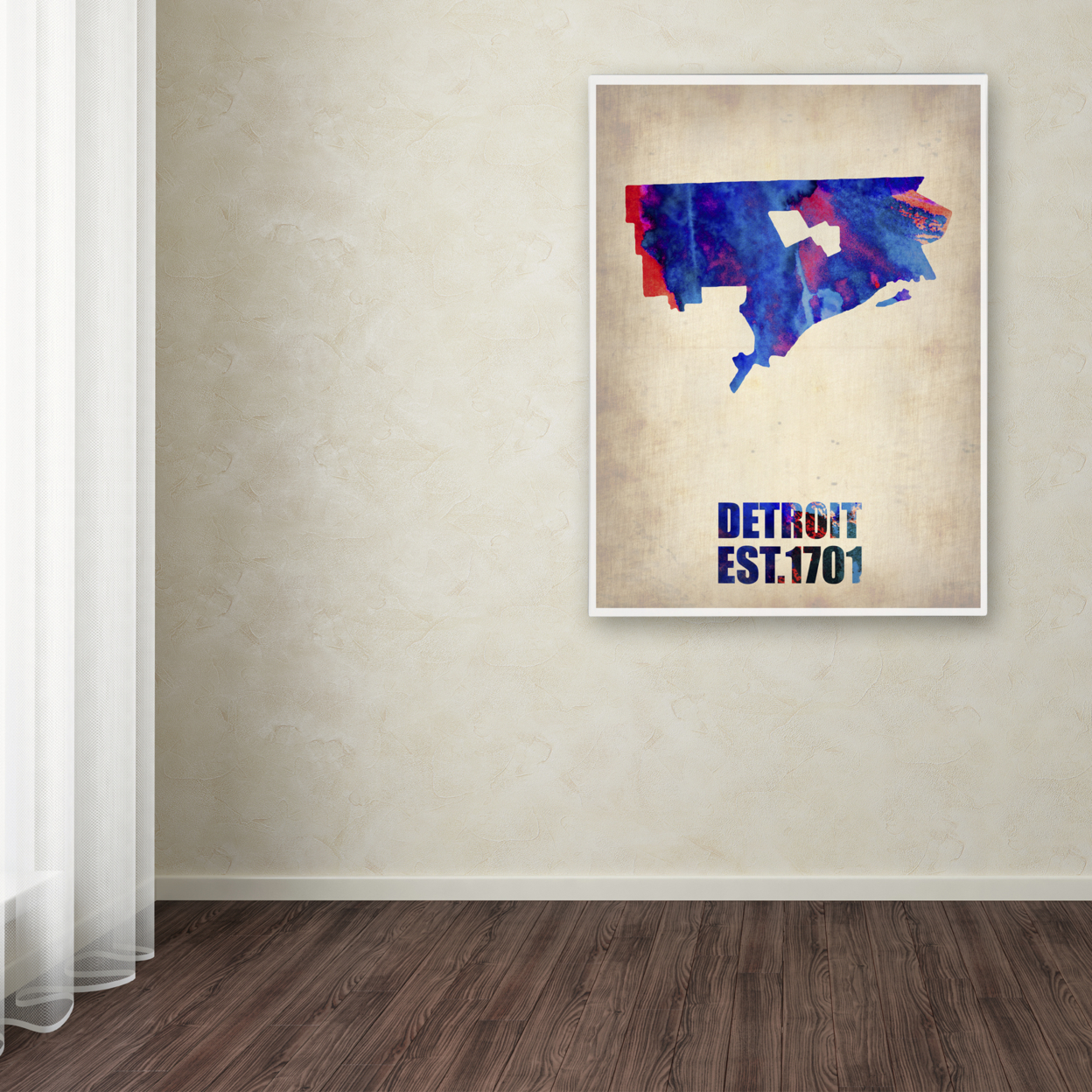 Naxart 'Detroit Watercolor Map' Canvas Wall Art 35 X 47 Inches