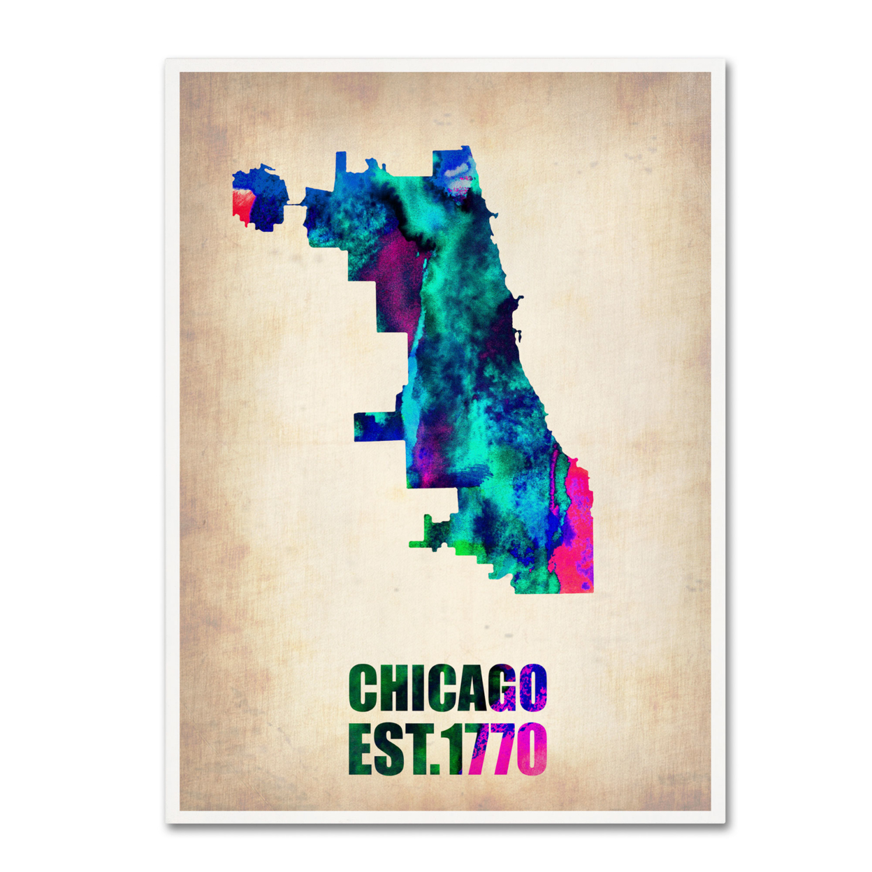 Naxart 'Chicago Watercolor Map' Canvas Wall Art 35 X 47 Inches