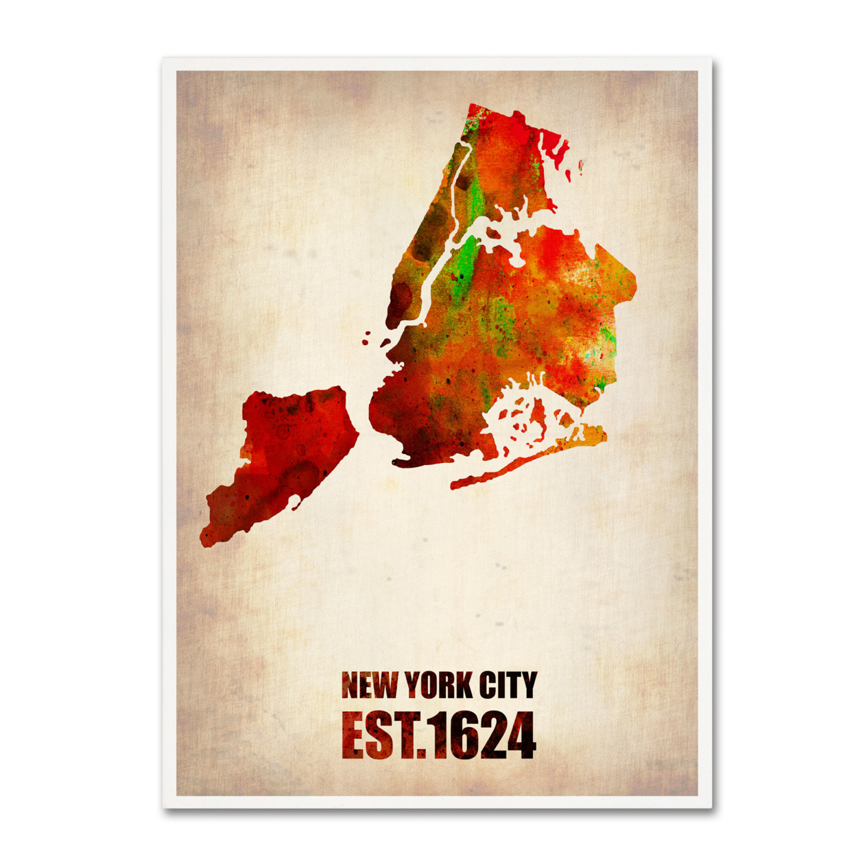 Naxart 'New York City Watercolor Map 2' Canvas Wall Art 35 X 47 Inches
