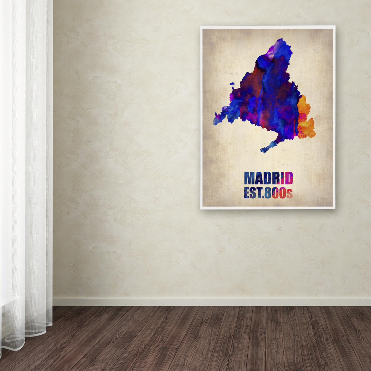 Naxart 'Madrid Watercolor Map' Canvas Wall Art 35 X 47 Inches