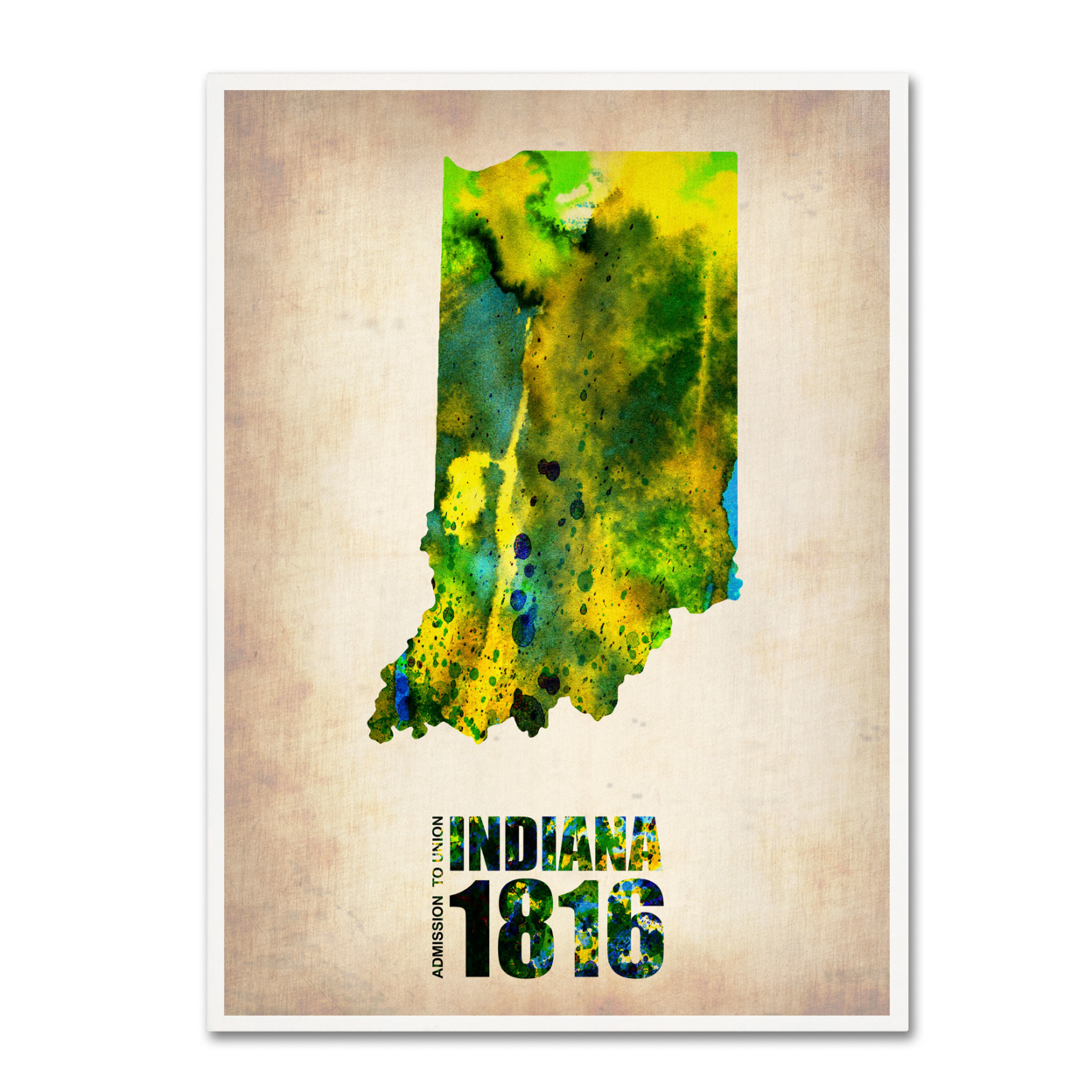 Naxart 'Indiana Watercolor Map' Canvas Wall Art 35 X 47 Inches