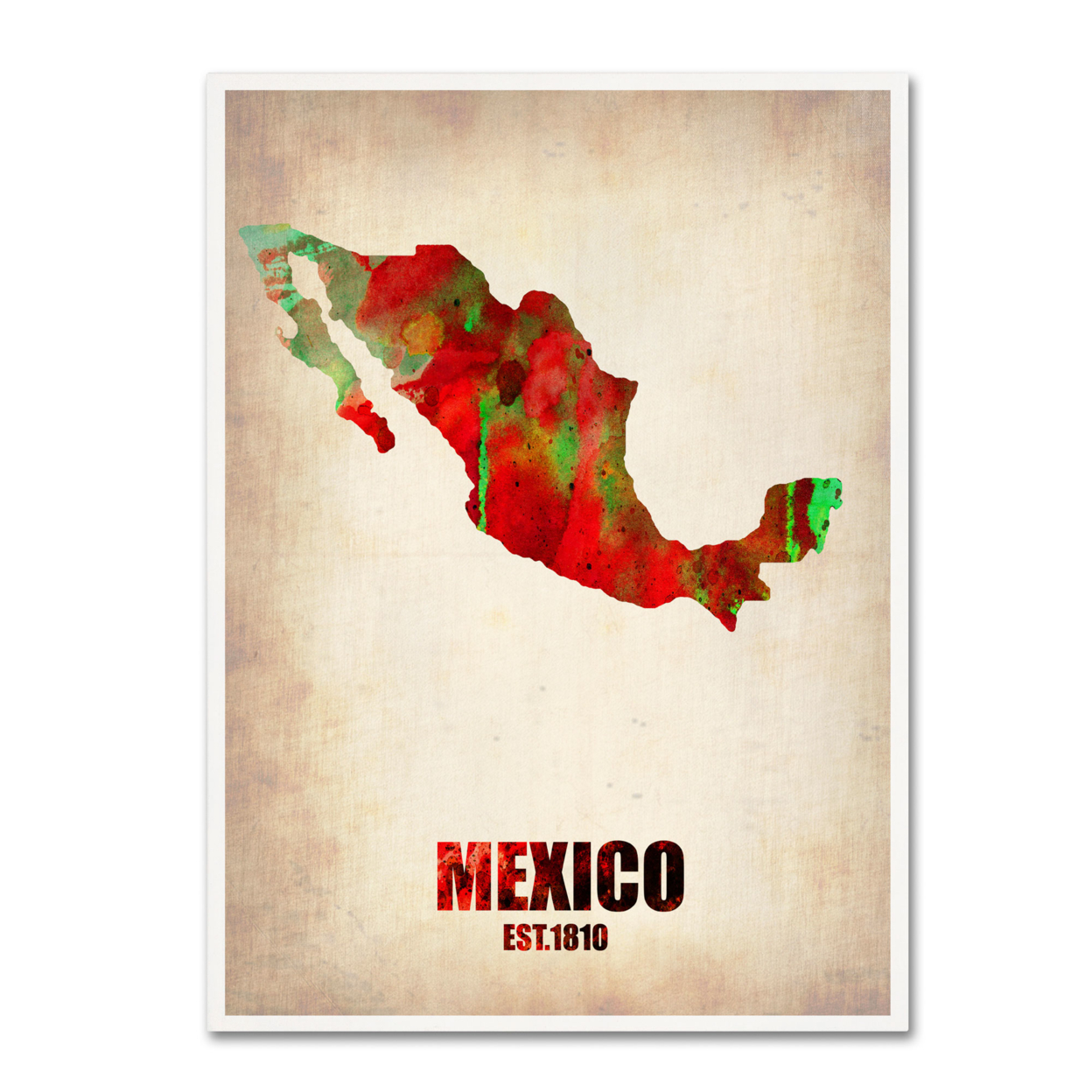 Naxart 'Mexico Watercolor Map' Canvas Wall Art 35 X 47 Inches