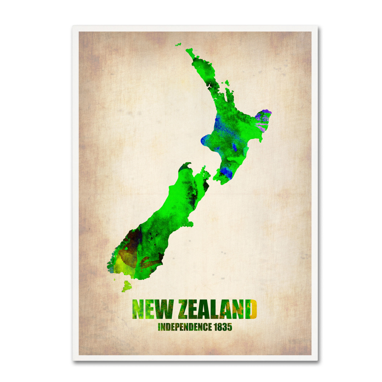 Naxart 'New Zealand Watercolor Map' Canvas Wall Art 35 X 47 Inches