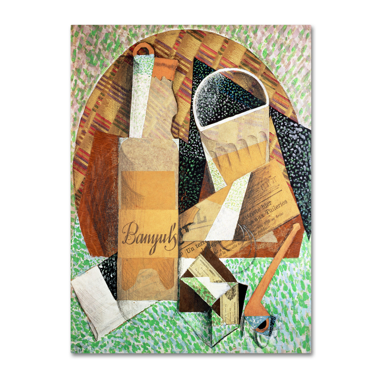 Juan Gris 'The Bottle Of Banyuls 1914' Canvas Wall Art 35 X 47 Inches