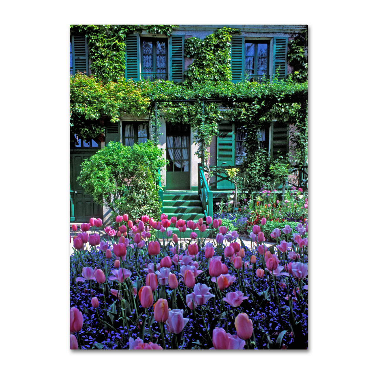 Kathy Yates 'Monet's House With Tulips' Canvas Wall Art 35 X 47 Inches