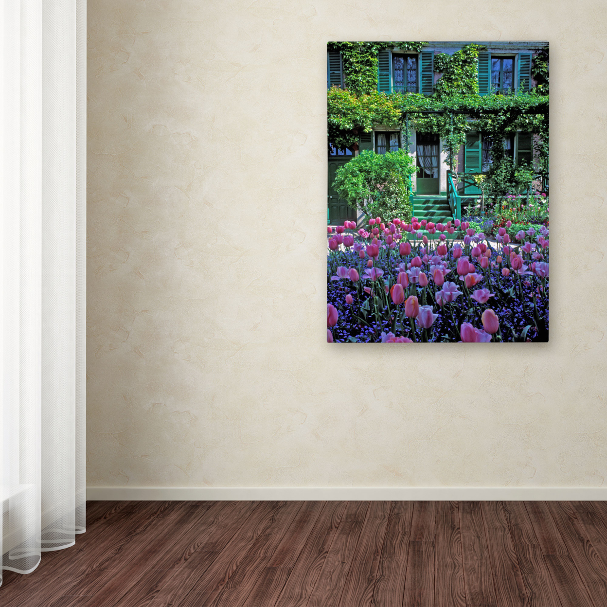 Kathy Yates 'Monet's House With Tulips' Canvas Wall Art 35 X 47 Inches