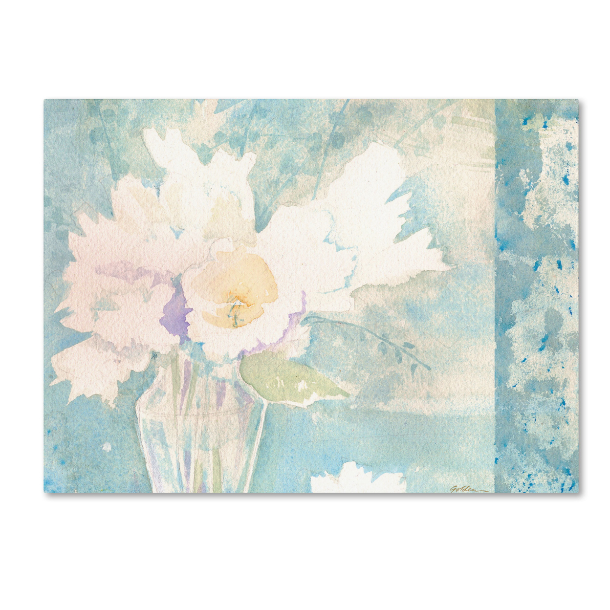 Sheila Golden 'White And Teal Composition' Canvas Wall Art 35 X 47 Inches