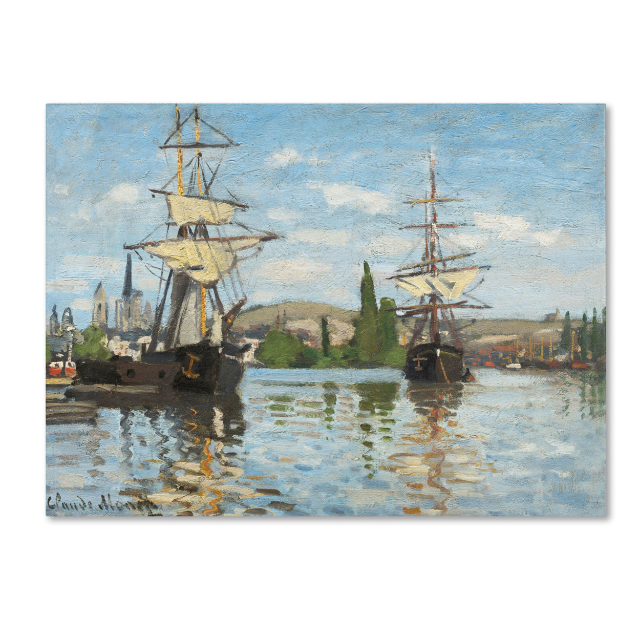 Claude Monet 'Ships Riding On The Seine' Canvas Wall Art 35 X 47 Inches