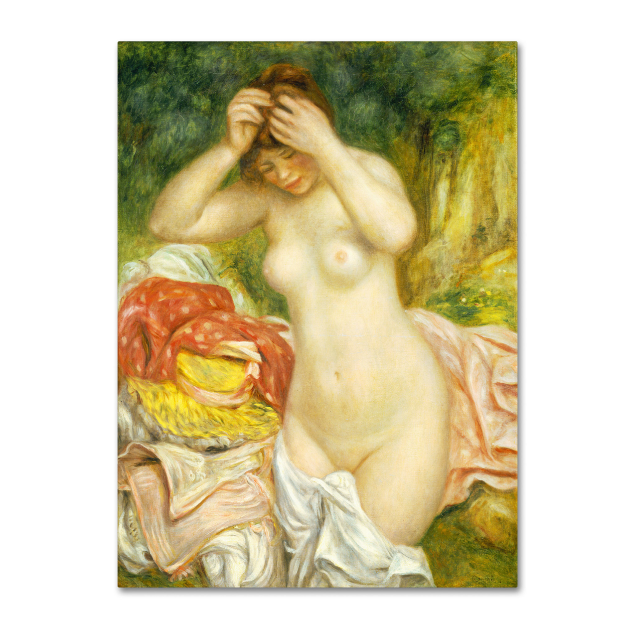 Pierre Renoir 'Bather Arranging Her Hair 1893' Canvas Wall Art 35 X 47 Inches