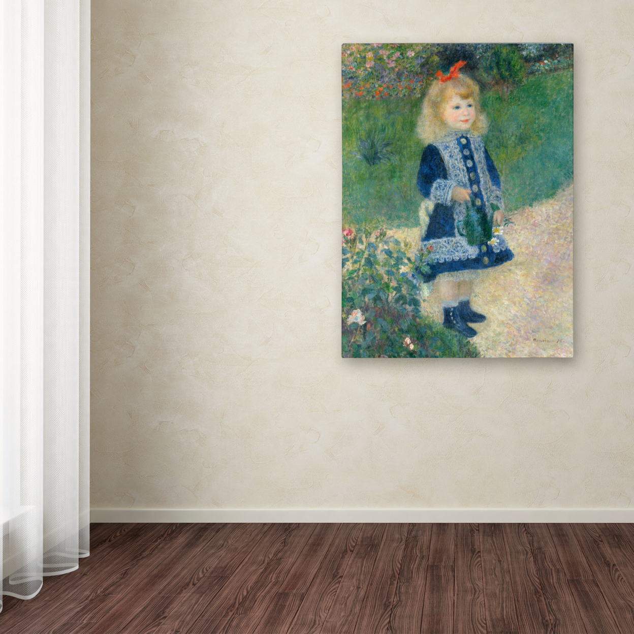 Pierre Renoir 'A Girl With A Watering Can' Canvas Wall Art 35 X 47 Inches