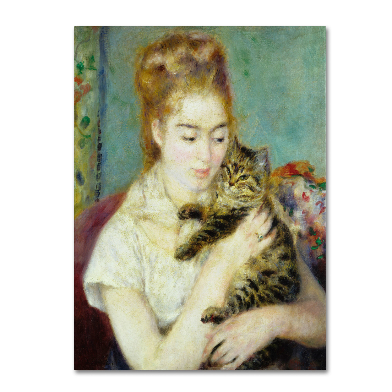 Pierre Renoir 'Woman With A Cat 1875' Canvas Wall Art 35 X 47 Inches