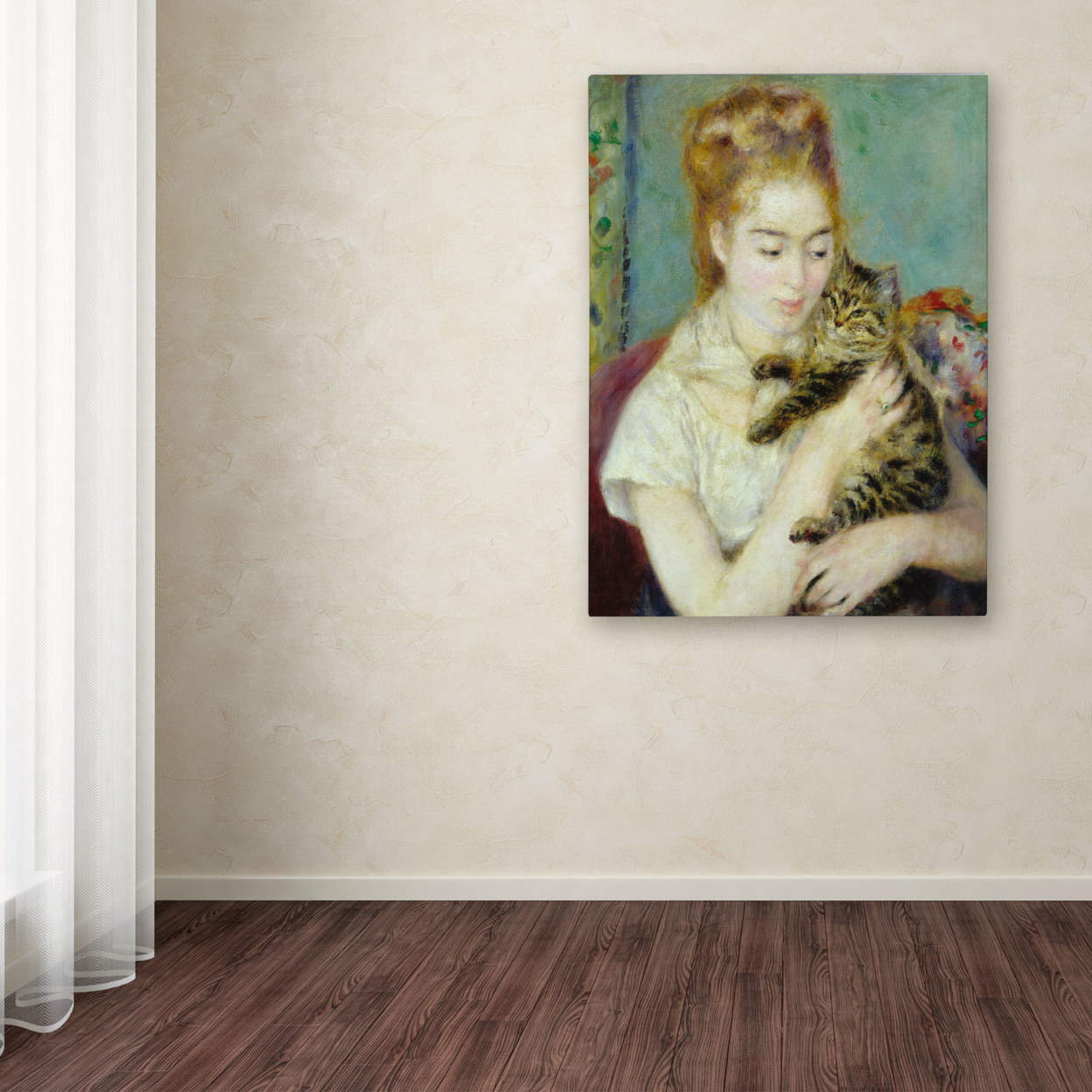 Pierre Renoir 'Woman With A Cat 1875' Canvas Wall Art 35 X 47 Inches