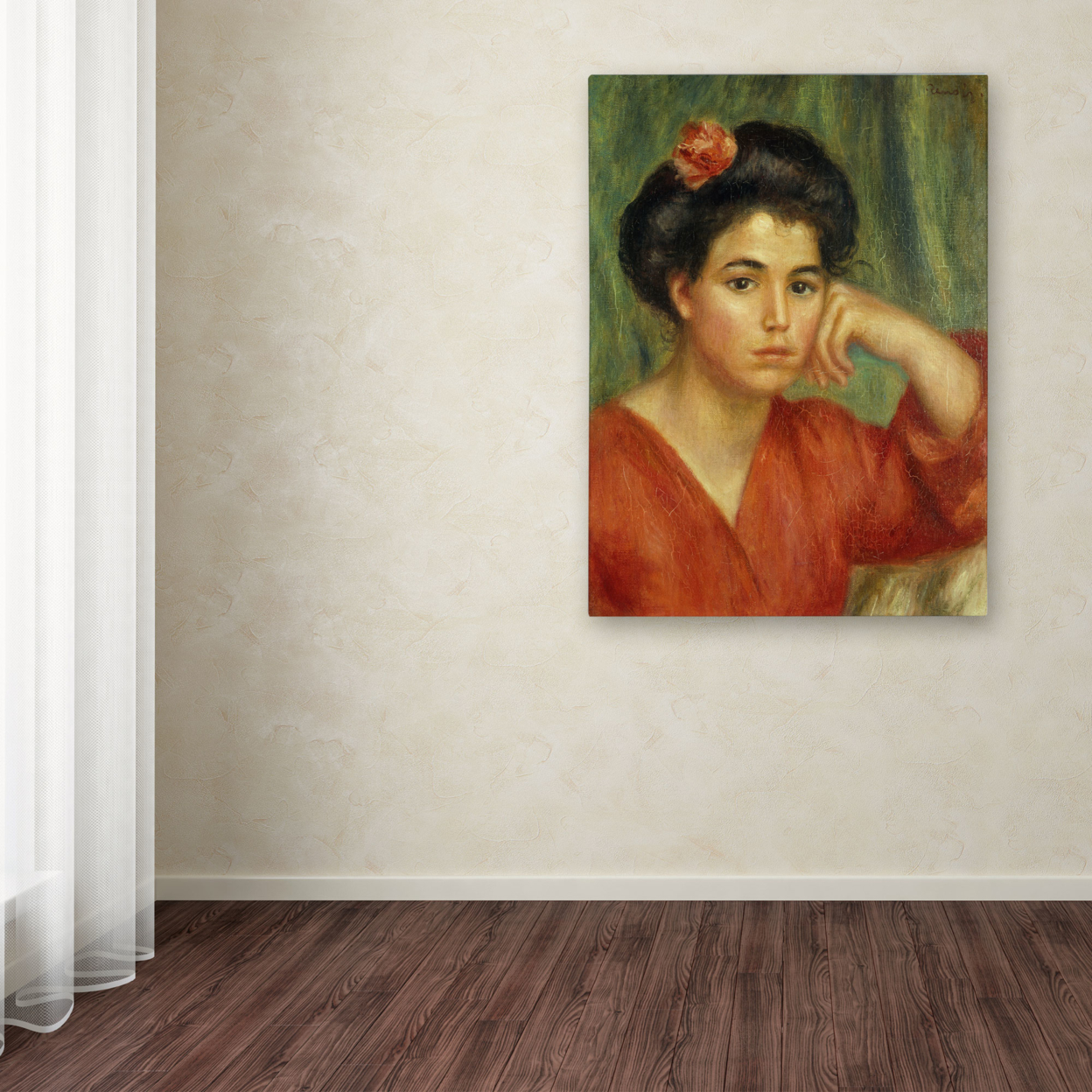 Pierre Renoir 'Young Woman With A Rose 1907' Canvas Wall Art 35 X 47 Inches