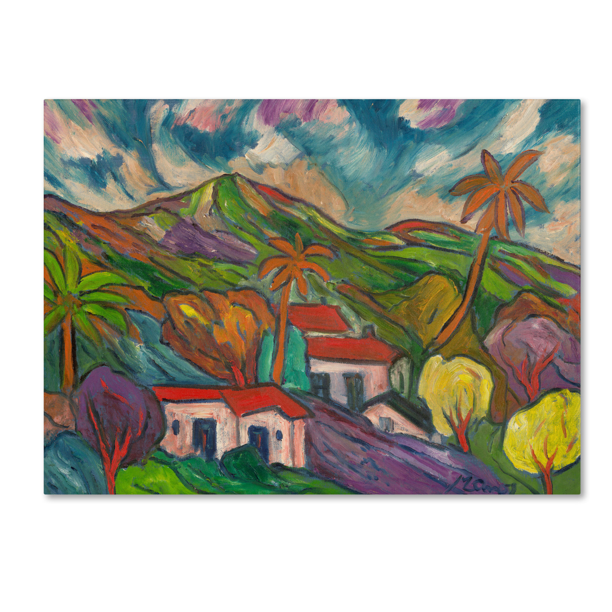Manor Shadian 'Tropical Valley With Three Palms' Canvas Wall Art 35 X 47 Inches