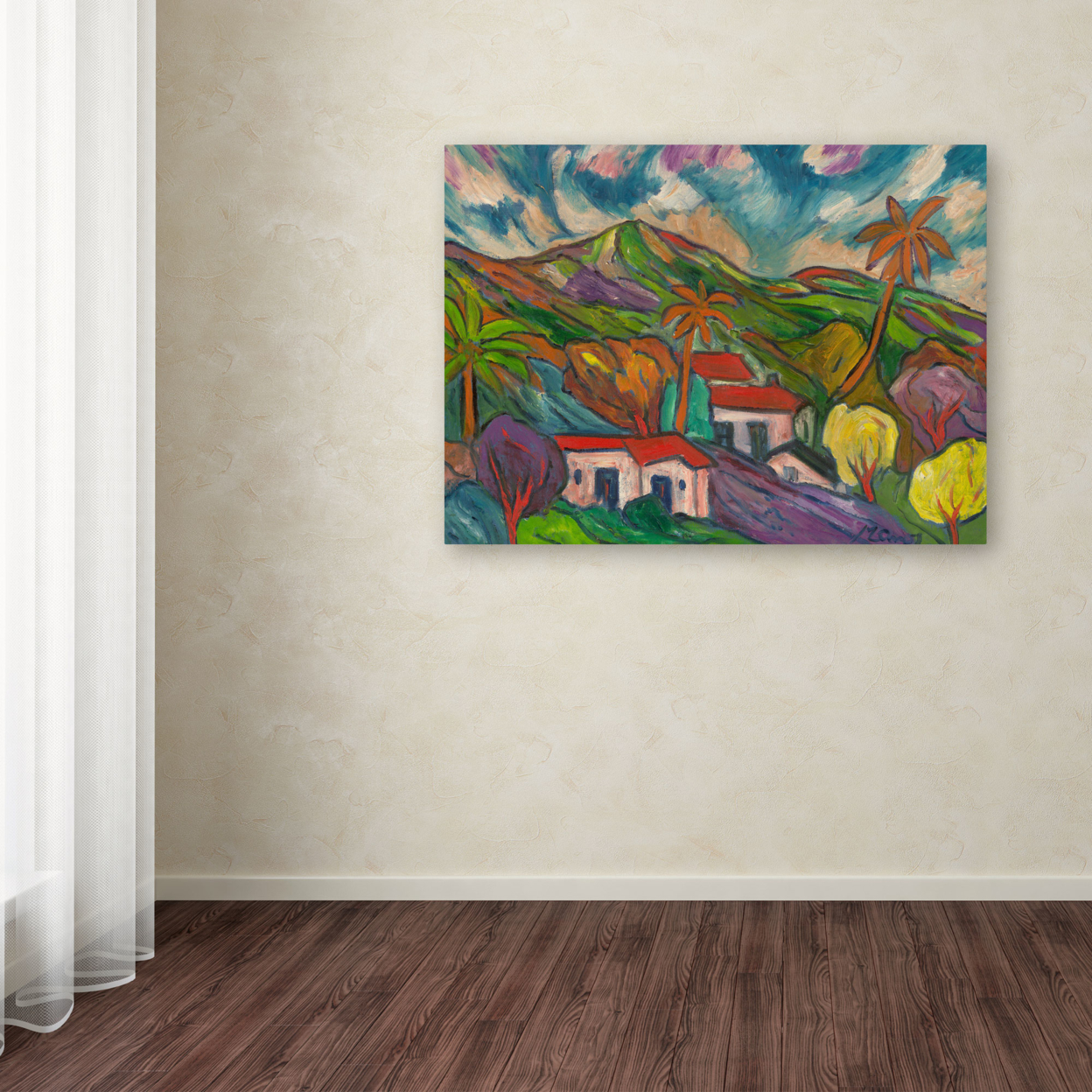 Manor Shadian 'Tropical Valley With Three Palms' Canvas Wall Art 35 X 47 Inches