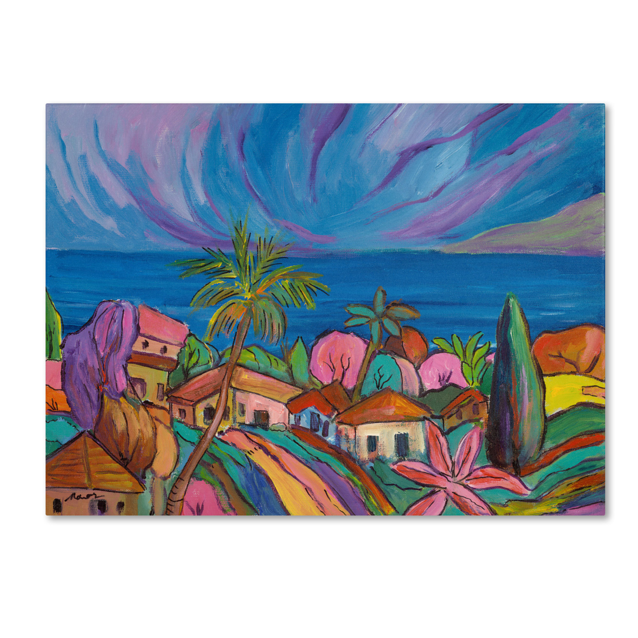 Manor Shadian 'Houses Under A Purple Sky' Canvas Wall Art 35 X 47 Inches