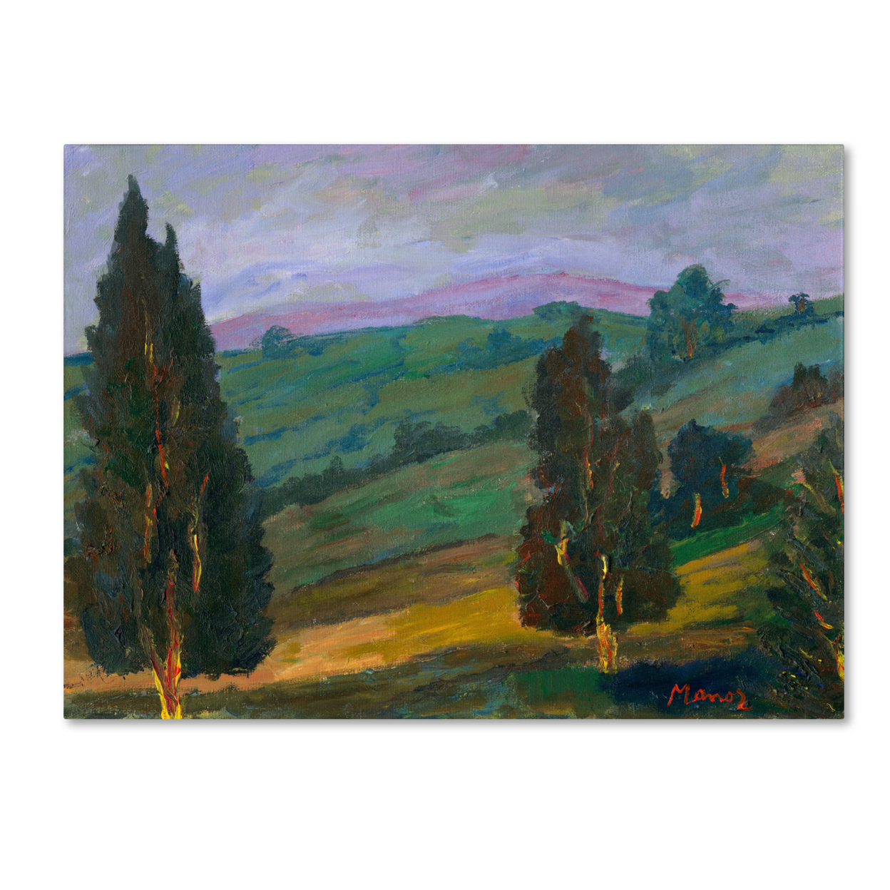 Manor Shadian 'Evergreens On A Green Slope' Canvas Wall Art 35 X 47 Inches